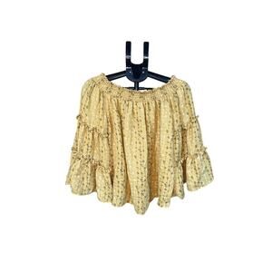 Floral Yellow Off-Shoulder Bell Sleeve Top – Size Large (No Tags)
